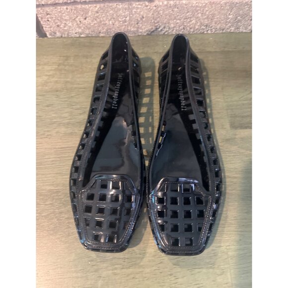 Jeffrey Campbell Womens SUNNIE Black Jelly Flats Woven Design Size 7 Square Toe - Picture 2 of 9